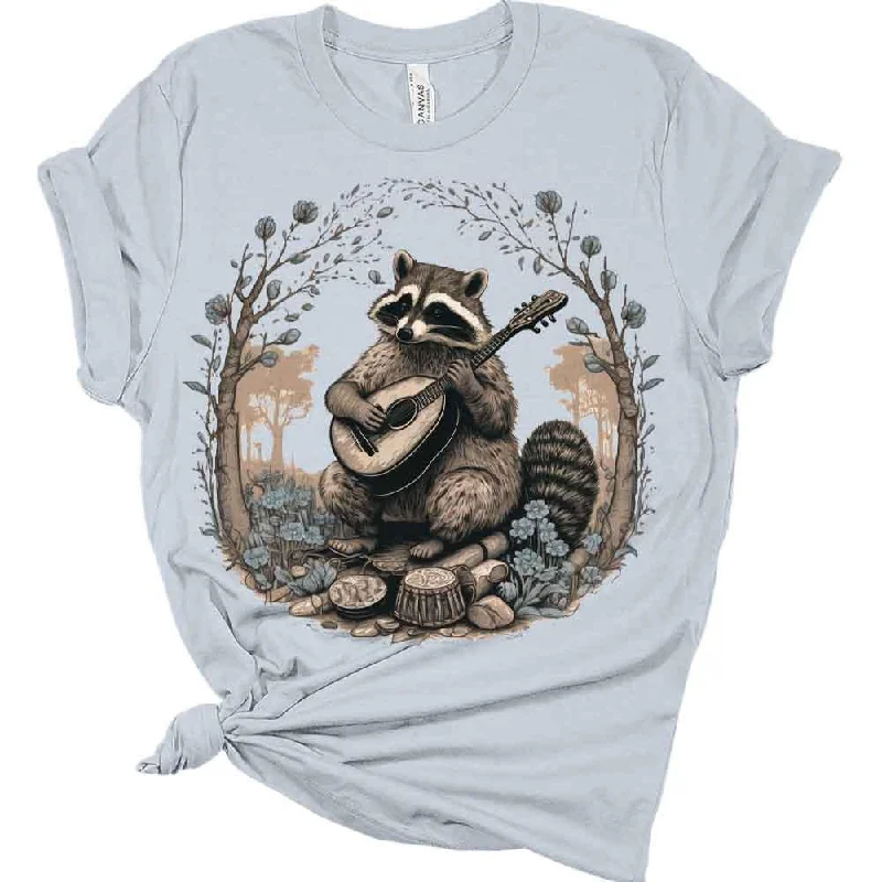 Raccoon  Playing Guitar Shirt Womens Cottagecore Aesthetic T-Shirt Mesh Blend Leather Blend Suede Blend