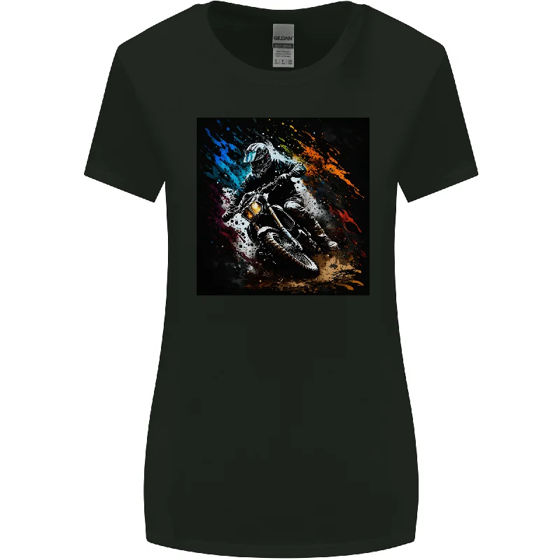 A Motocross Illustration MotoX Dirt Bike Motorsports Womens Wider Cut T-Shirt Rayon Fabric Velvet Fabric Corduroy Fabric