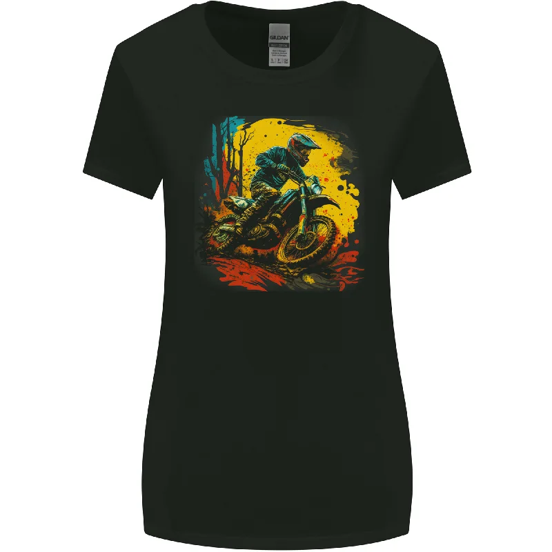 A Motocross Rider MotoX Dirt Bike Scrambler Womens Wider Cut T-Shirt Zippered Front Buttoned Front Snap Front