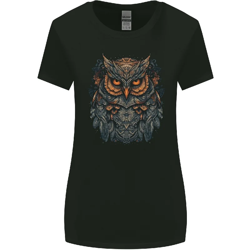 A Mythical Owl Fantasy Tribal Womens Wider Cut T-Shirt Beaded Sequined Faux Fur