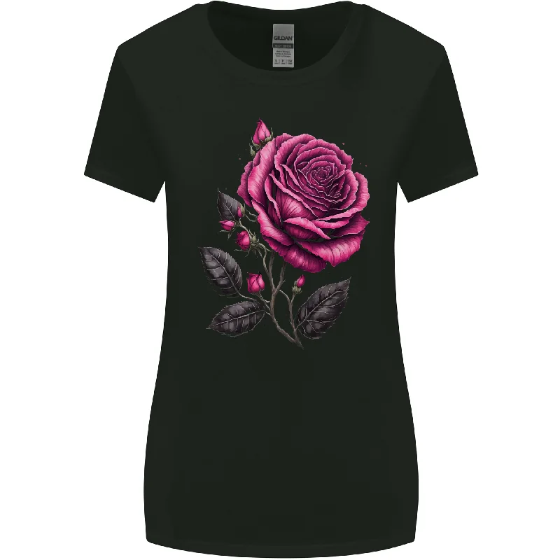 A Pink Rose Gothic Goth Womens Wider Cut T-Shirt Hooded Caped Shawl Collar