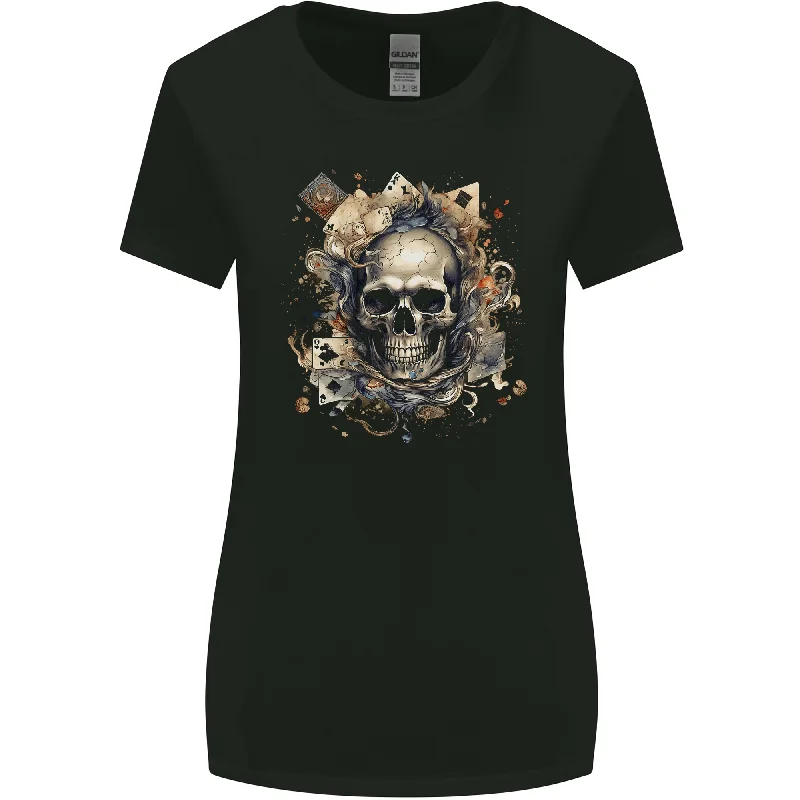 A Poker Skull Playing Cards Womens Wider Cut T-Shirt Zippered Buttoned Snapped