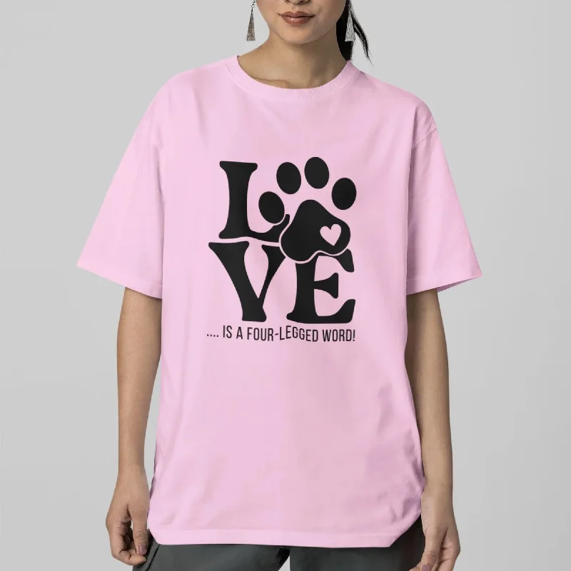 Love is a Four-Legged Word Round Neck Half Sleeve Classic T-Shirt Beaded Sequined Faux Fur