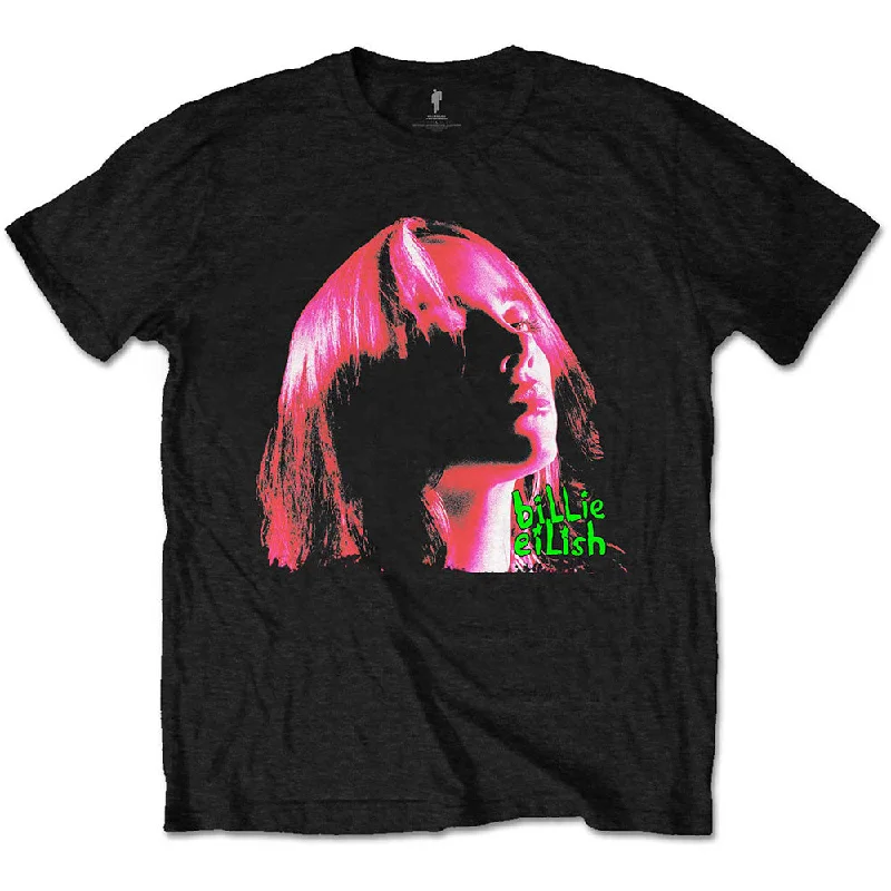 Billie Eilish | Official Band T-Shirt | Neon Shadow Pink Zippered Buttoned Snapped