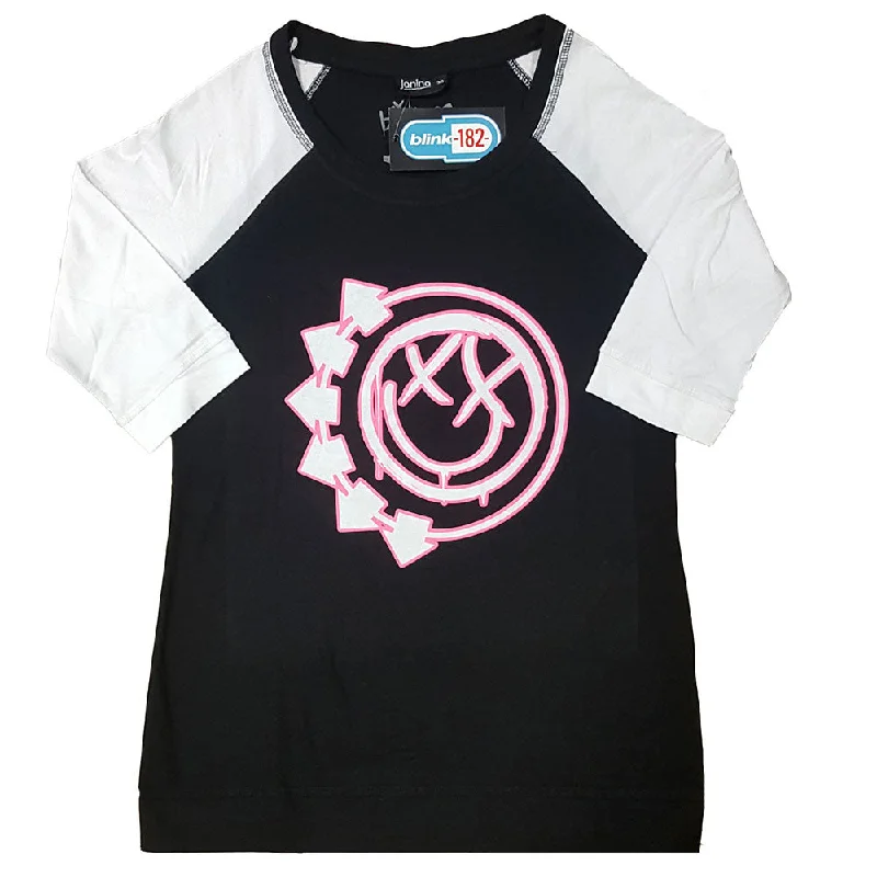 Blink-182 Ladies Raglan T-Shirt: Six Arrow Smile Knit Fabric Woven Fabric Fleece Fabric