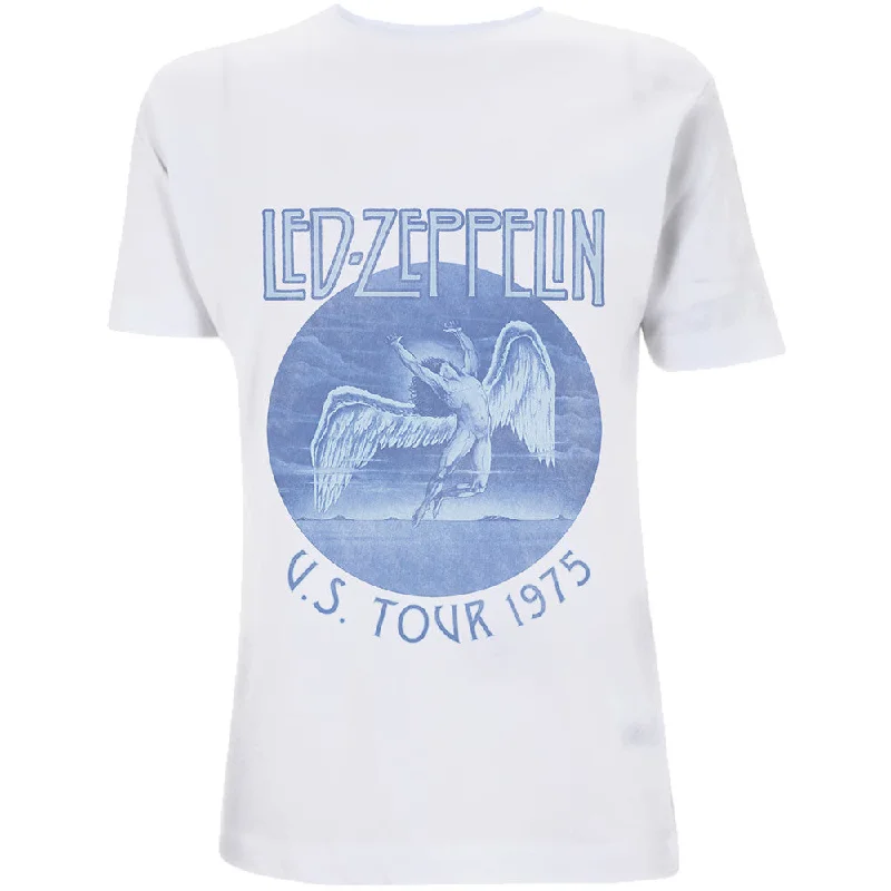 Led Zeppelin | Official Band T-Shirt | Tour '75 Blue Wash Houndstooth Herringbone Solid