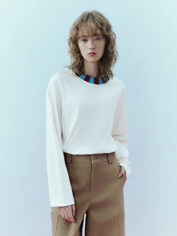 Crew Neck Loose T-Shirt Zippered Buttoned Snapped