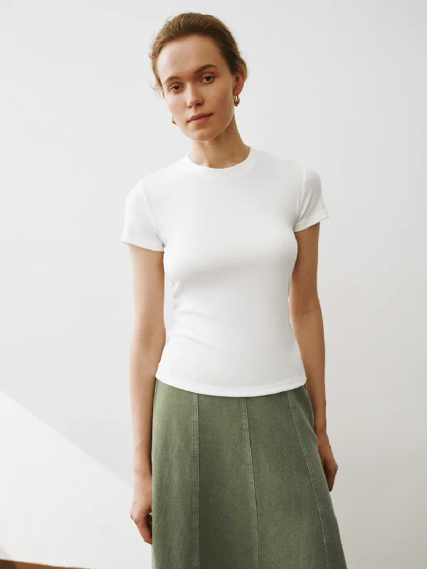 Crew Neck Skinny T-Shirt Cashmere Blend Cotton Blend Poly Blend