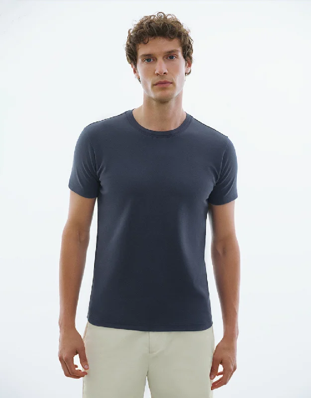 Crew Neck Straight T-Shirt Collared Crew Neck Turtle Neck