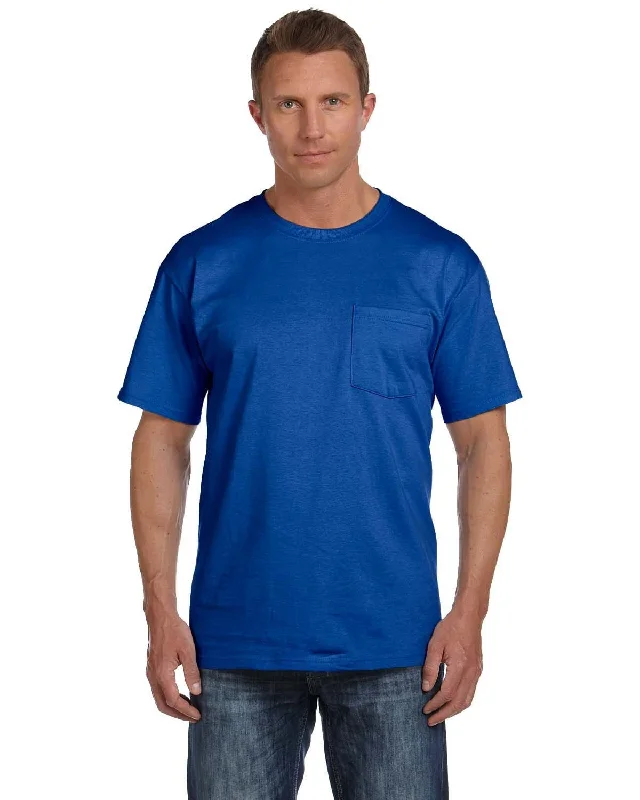 Fruit of the Loom Cotton Pocket T-Shirt | Royal Ribbed Striped Patterned