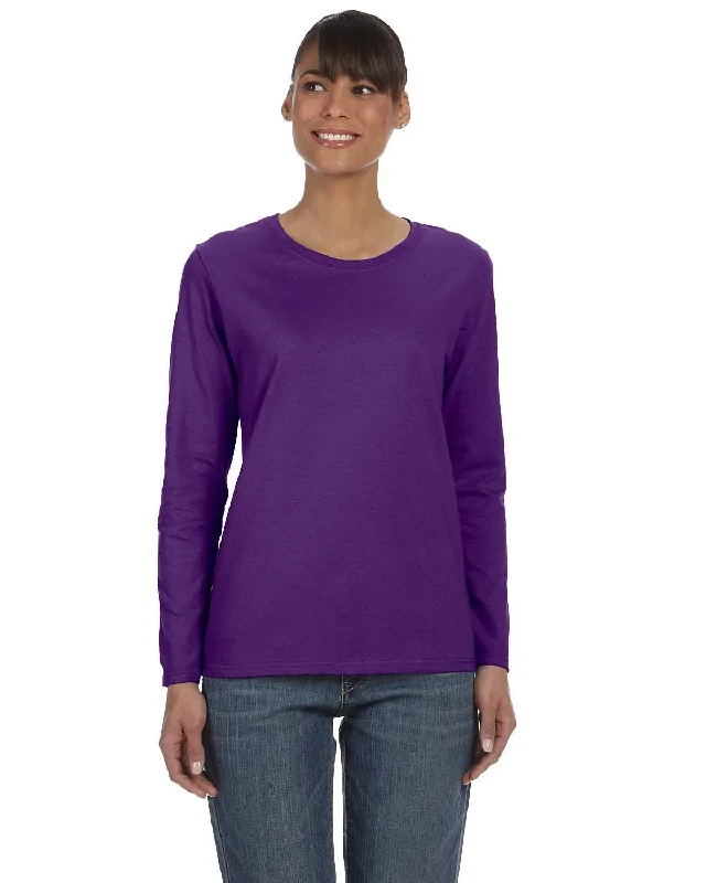 Gildan Ladies Long Sleeve 100% Cotton T-Shirt | Purple Rayon Velvet Corduroy