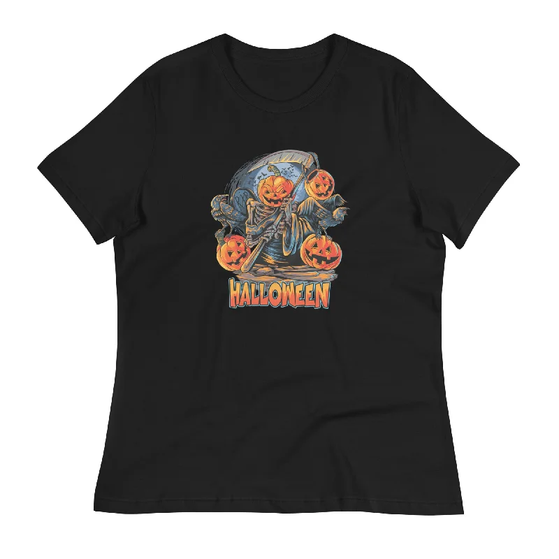 Halloween Illustration Womens Tee Asymmetrical Pockets Print