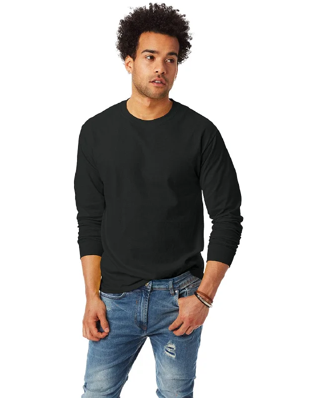Hanes Tagless ComfortSoft Long Sleeve T-Shirt | Black Ribbed T-Shirt High Neck Heavyweight