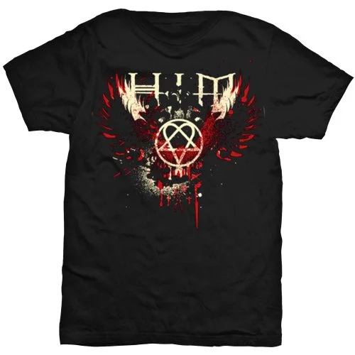 HIM | Official Band T-shirt | Wings Splatter Collared T-Shirt Boat Neck A-Line