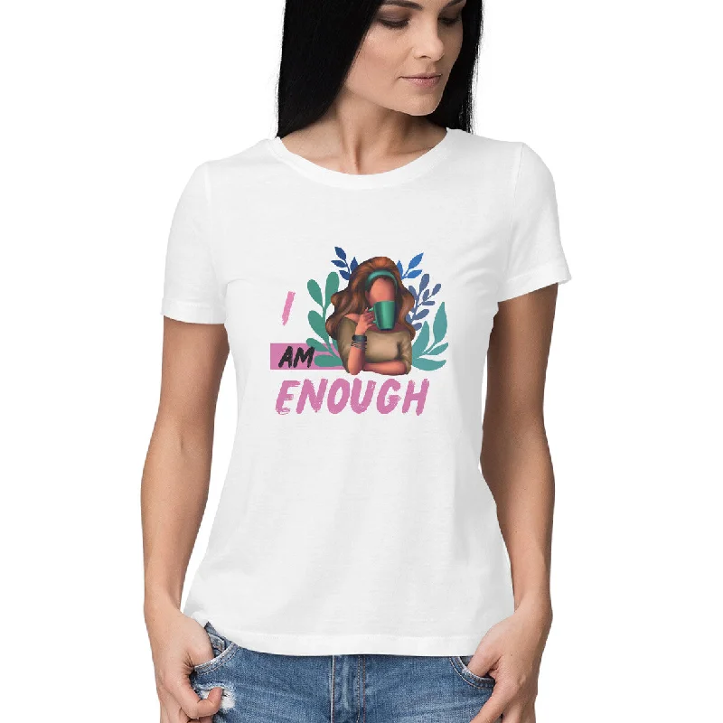 I Am Enough - Ladies T-shirt Denim Fabric Leather Fabric Suede Fabric