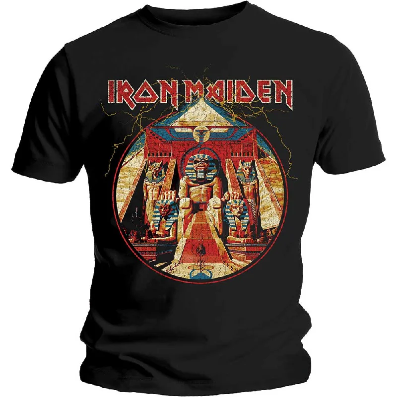 Iron Maiden | Official Band T-Shirt | Powerslave Lightning Circle Welt Pockets Slit Pockets