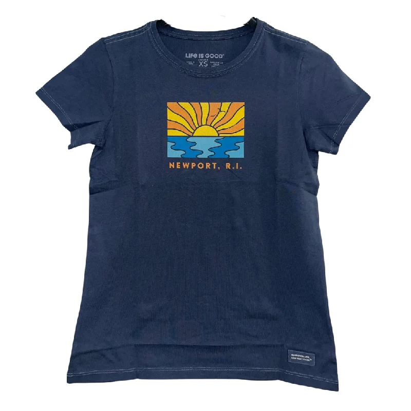 Life is Good. Women's Sun Ocean Newport Crusher Tee, Darkest Blue Mesh Blend Leather Blend Suede Blend