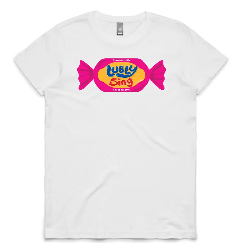 Lubly Sing Womens Tee (Bubble Gum) V-Neck T-Shirt Long Sleeve Cotton