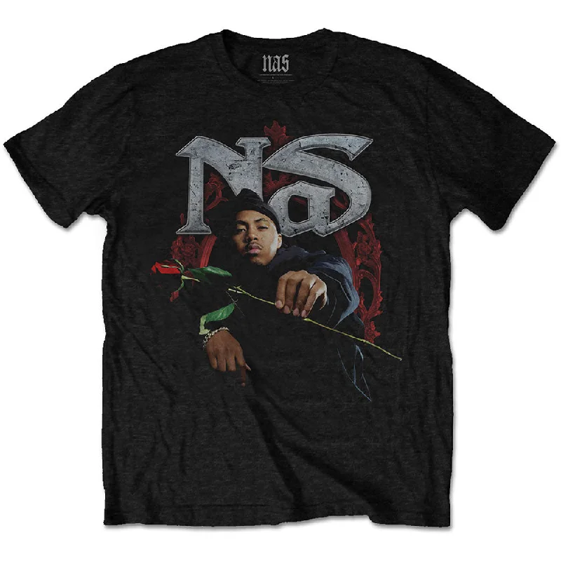 Nas | Official Band T-Shirt | Red Rose Hooded Caped Shawl Collar