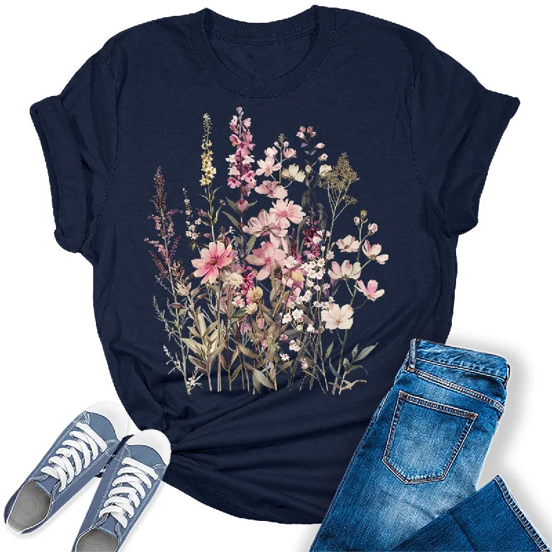 Natural Beautiful Wildflower Graphic Tees For Women Lace Blend Ribbed Blend Corduroy Blend