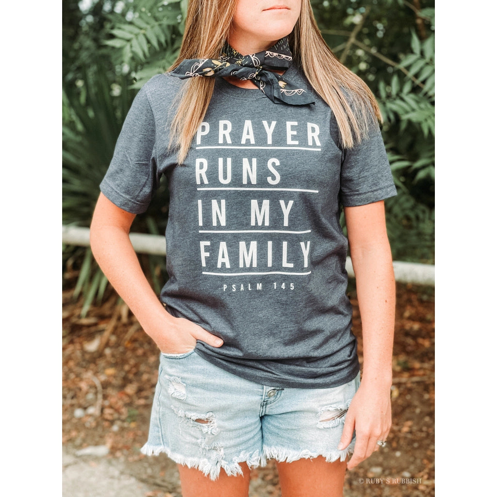 Prayer Runs in My Family | Scripture Tee Real Fur Shearling Chenille