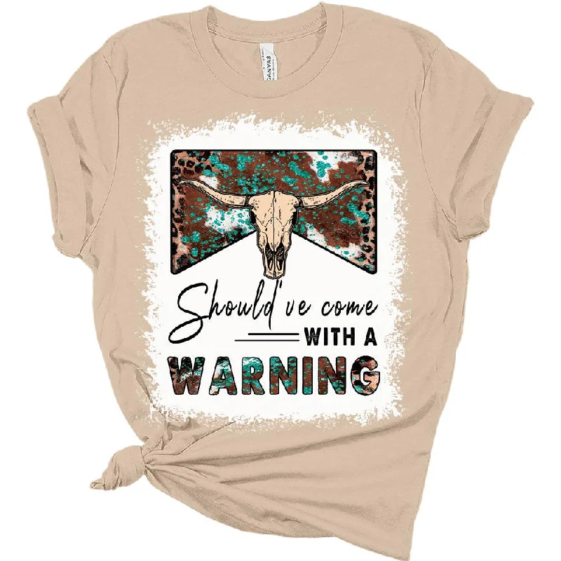 Womens Should've Come with A Warning T-Shirt Cute Western Shirt Casual Graphic Tee Short Sleeve Top Mesh Fabric Canvas Fabric Denim Fabric