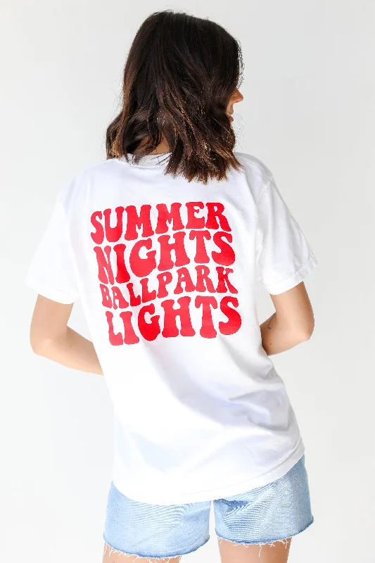 Summer Nights Ballpark Lights Tee Welt Pockets Slit Pockets