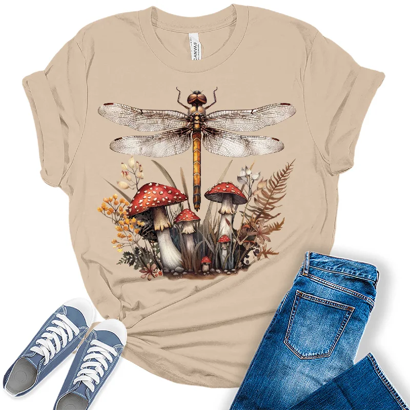 Trendy Dragonfly Summer Mushroom Womens Graphic Tees Jersey Fabric Tulle Fabric Batik Fabric