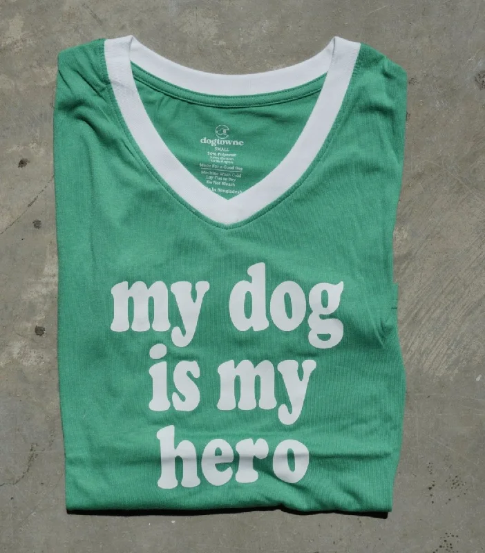 Women's TriBlend LS V-Neck Green Dog Hero Tee Hooded Caped Shawl Collar