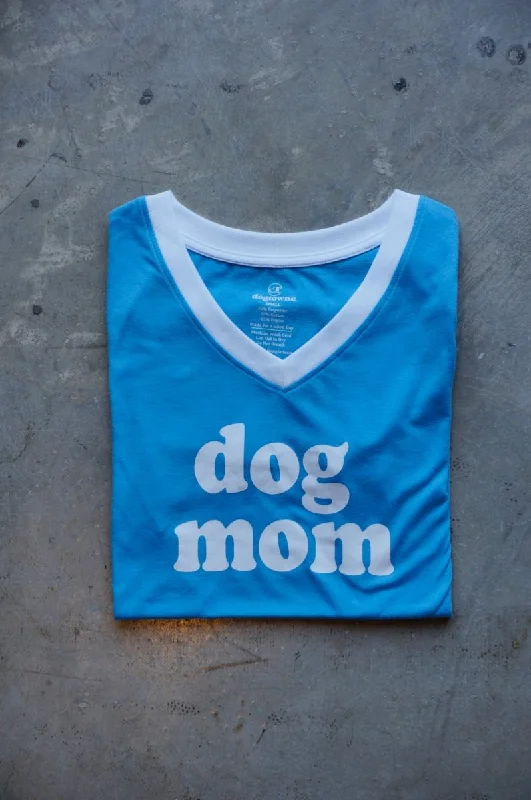 Women's TriBlend SS V-Neck Blue Dog Mom Tee Satin Fabric Silk Fabric Chiffon Fabric