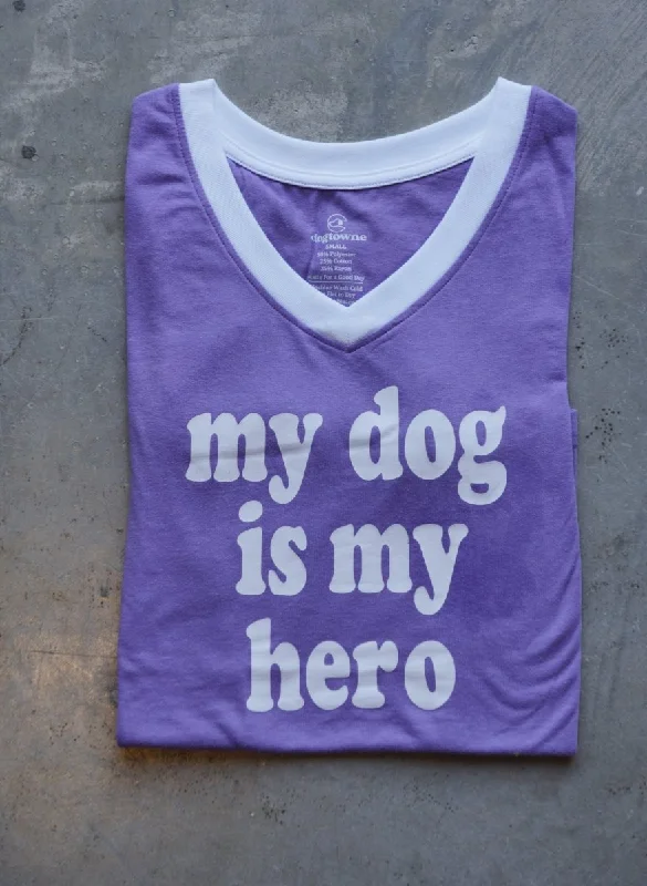 Women's TriBlend SS V-Neck Lilac Dog Hero Tee Oversized T-Shirt Spandex breathable