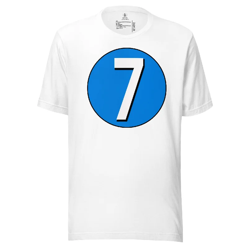 Unisex t-shirt: White on Blue 7 Machine Wash Dry Clean Hand Wash