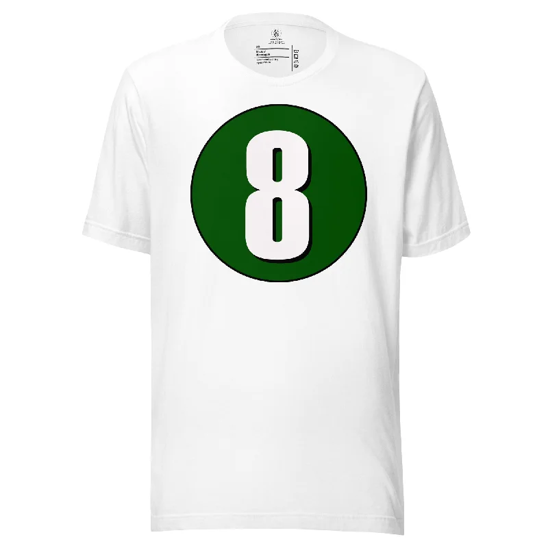 Unisex t-shirt: White on Hunter Green 8 Collared T-Shirt Boat Neck A-Line