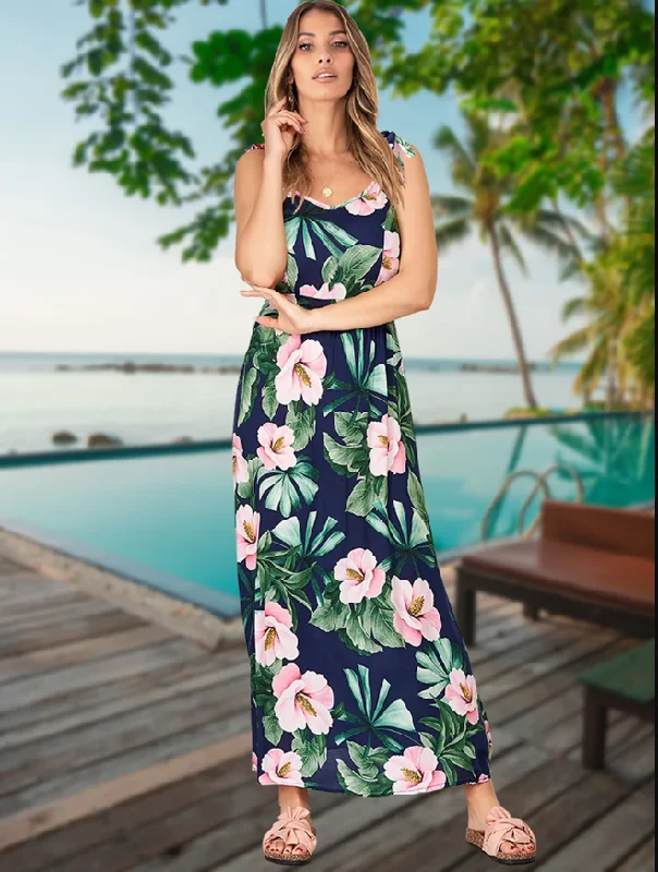 Adjustable Spaghetti Strap Floral Maxi Dress Chic Boho Print Maxi Dress