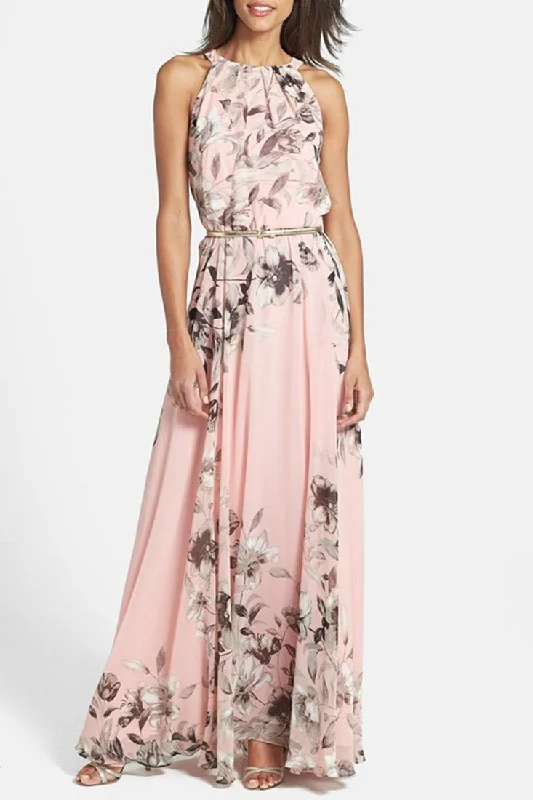 Charming Floral Printed Sleeveless Maxi Dress Fashionable High-Waist Maxi Dress