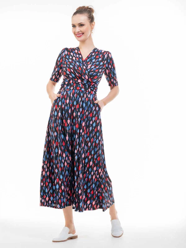 Coleen Jersey Maxi Dress, Navy Multi Comfortable Bohemian Maxi Dress