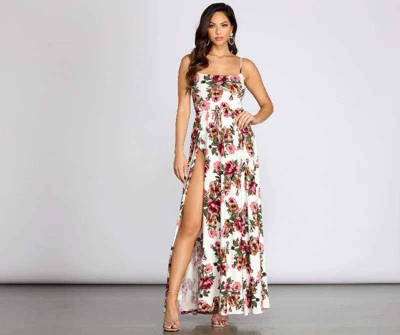 Fab In Floral Brushed Knit Maxi Dress Comfortable Ruffle Maxi Dress