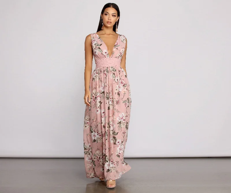 Floral Beauty Sleeveless Chiffon Maxi Dress Elegant Silk Maxi Dress