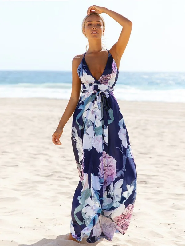 Floral Deep V-neck Maxi Dress Comfortable Casual Maxi Dress