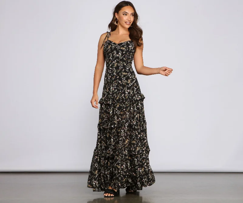 Floral Desire Ruffled Maxi Dress Trendy Maxi Dress with Straps