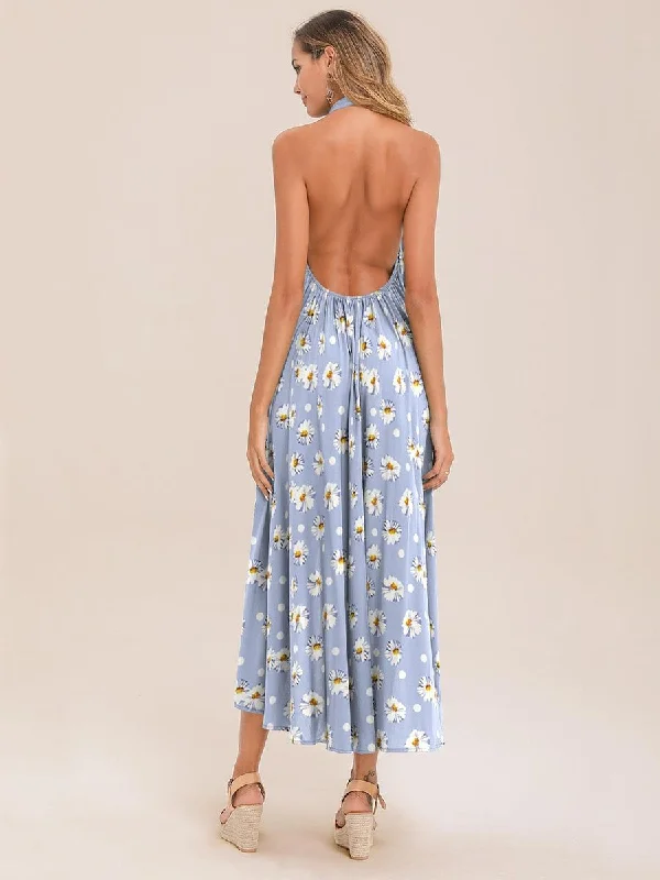 Floral Print Tie Maxi Dress Fashionable High-Waist Maxi Dress