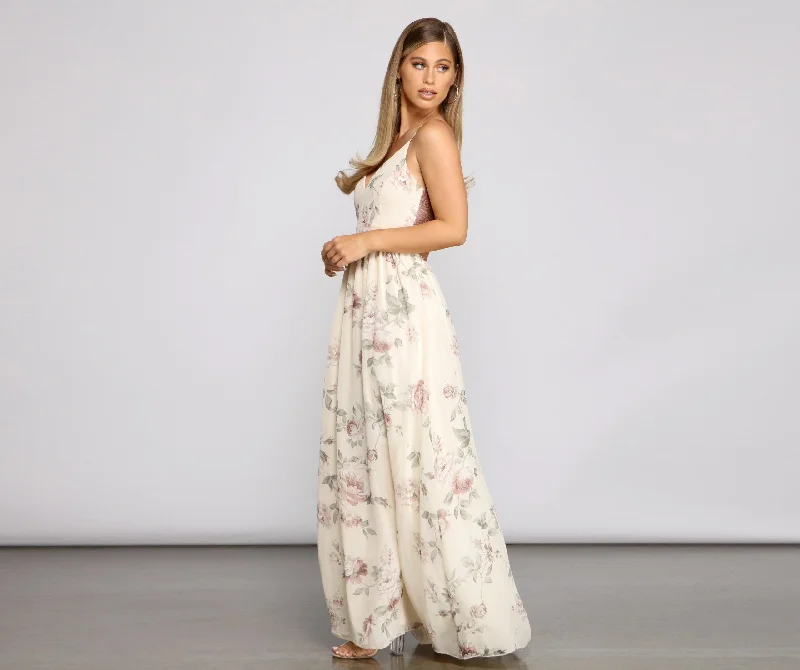 Floral Romance Chiffon Maxi Dress Fashionable High-Low Maxi Dress