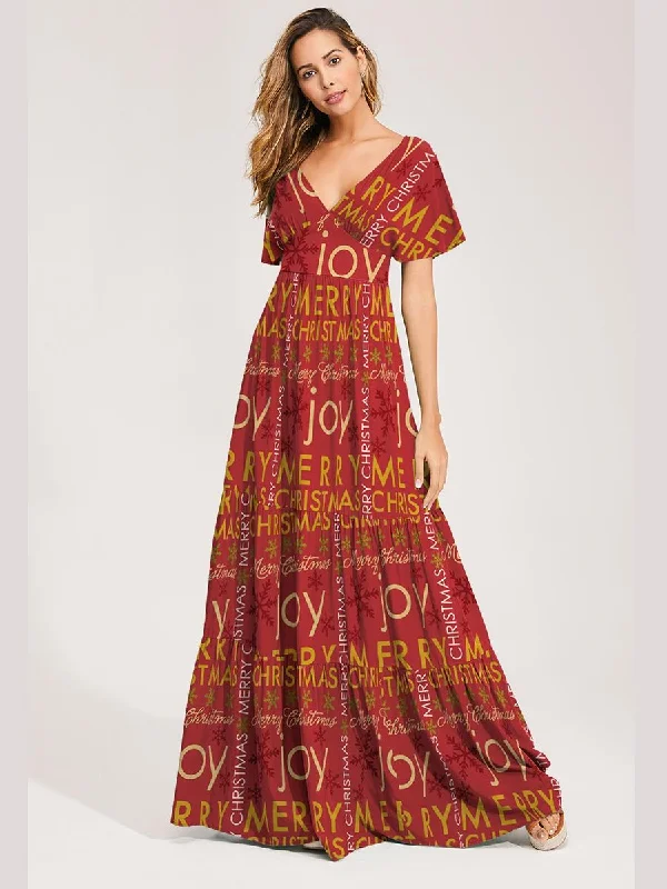 Floral V-neck Short Sleeves Maxi Dress Comfortable Bohemian Maxi Dress