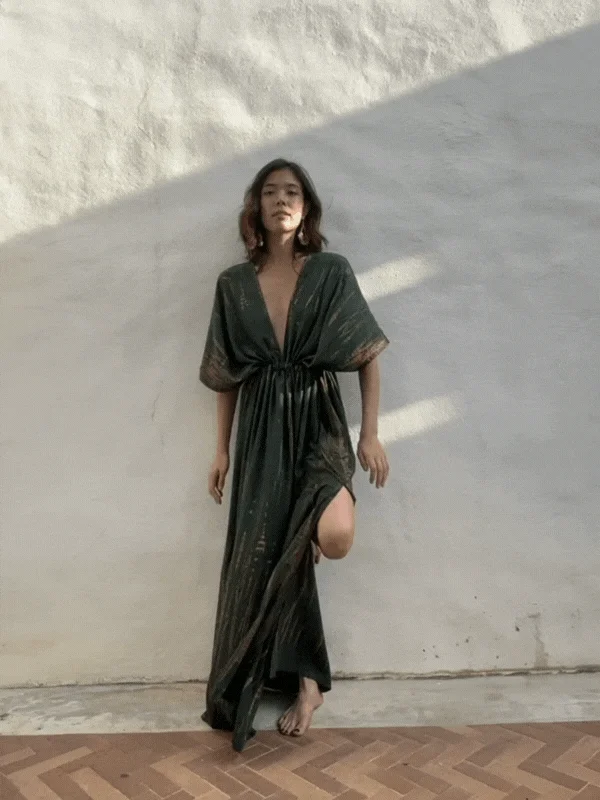 Goddess Tie Dye Kaftan Maxi Dress - Dark Green Fashionable Chiffon Maxi Dress