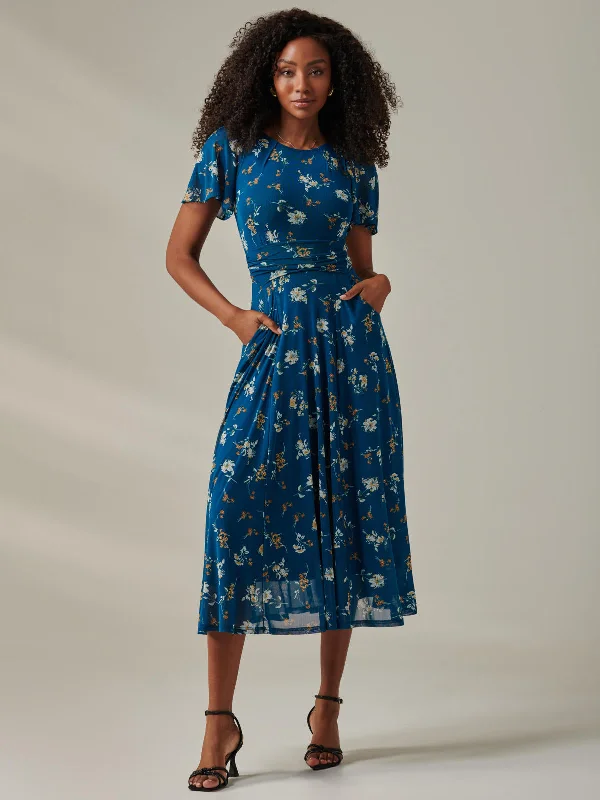 Harlie Floral Mesh Maxi Dress, Teal Floral Chic Summer Maxi Dress