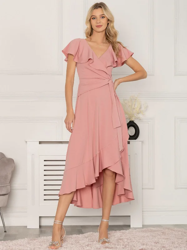 Jolie Moi Alleigh Frill Maxi Dress, Dusty Pink Trendy A-Line Maxi Dress