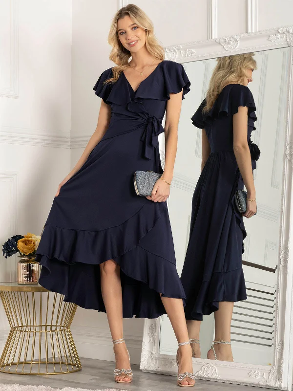 Jolie Moi Alleigh Frill Maxi Dress, Navy Comfortable Casual Maxi Dress