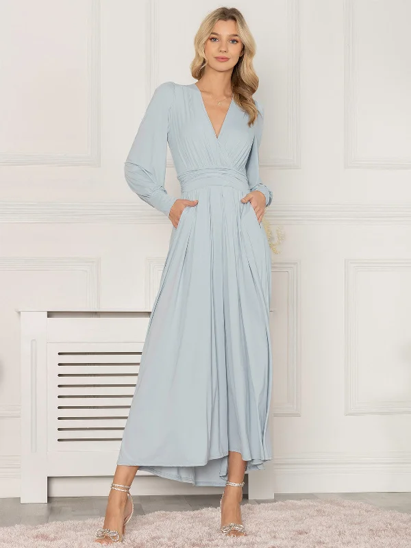 Jolie Moi Callisto Long Sleeve Maxi Dress, Ice Blue Comfortable Fit-and-Flare Maxi Dress