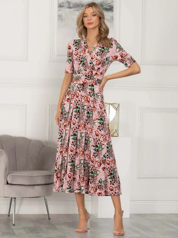 Jolie Moi Coleen Wrap Maxi Dress, Pink Floral Cozy Wrap Maxi Dress