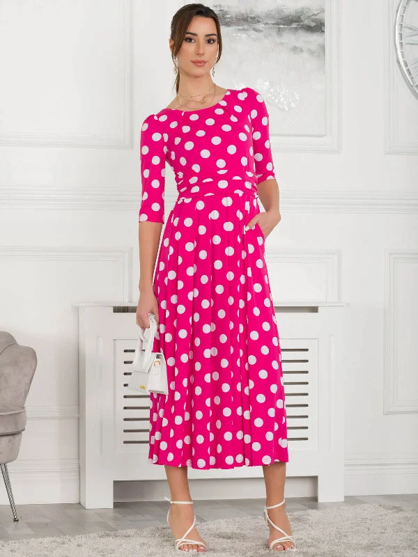 Jolie Moi Deasia Polka Dot Print Maxi Dress, Pink Polka Elegant Silk Maxi Dress